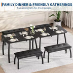 Bench-Style Dining Table with 2 Benches, 4-6 Person Dining Table and Chairs, Suitable for Kitchens, Apartments, and Studios