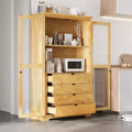 TOPMAX 44.7x20x75inch Kitchen Pantry, Freestanding Kitchen Storage Cabinet Display Cabinet with Glass Doors and 4 Built-in Drawers for Living Room