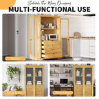 44.7x20x75inch Kitchen Pantry, Freestanding Kitchen Storage Cabinet Display Cabinet with Glass Doors and 4 Built-in Drawers for Living Room