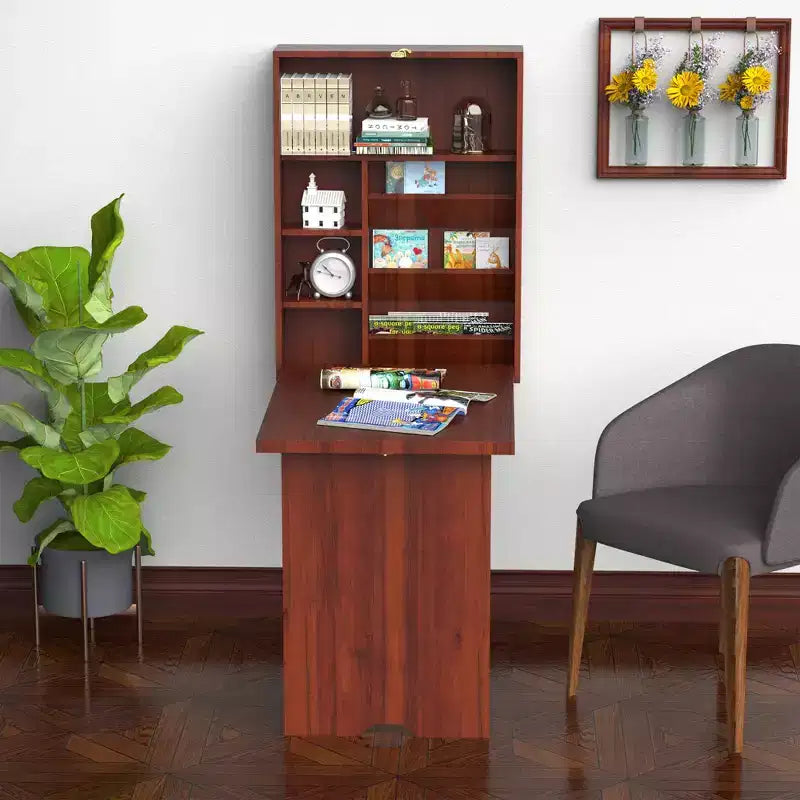 Wall Mounted Fold Out Convertible Desk-Function Floating Desk with Storage Shelf for Home Office