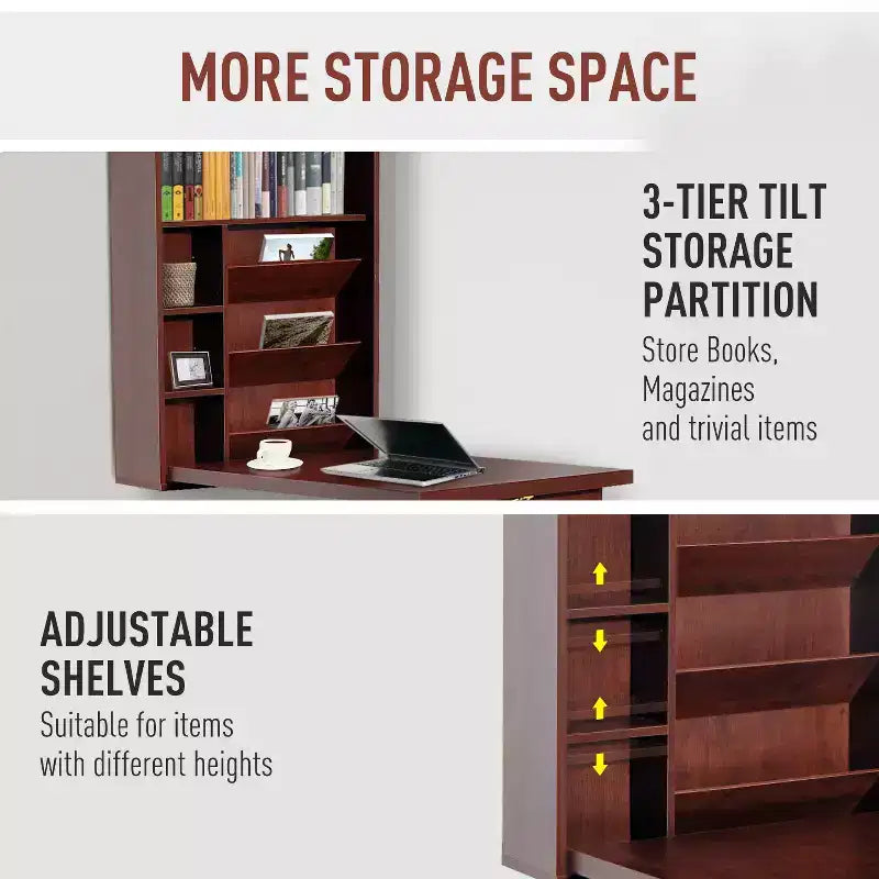 Wall Mounted Fold Out Convertible Desk-Function Floating Desk with Storage Shelf for Home Office