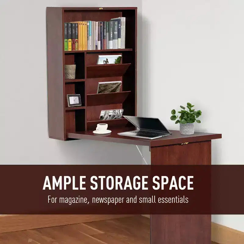 Wall Mounted Fold Out Convertible Desk-Function Floating Desk with Storage Shelf for Home Office