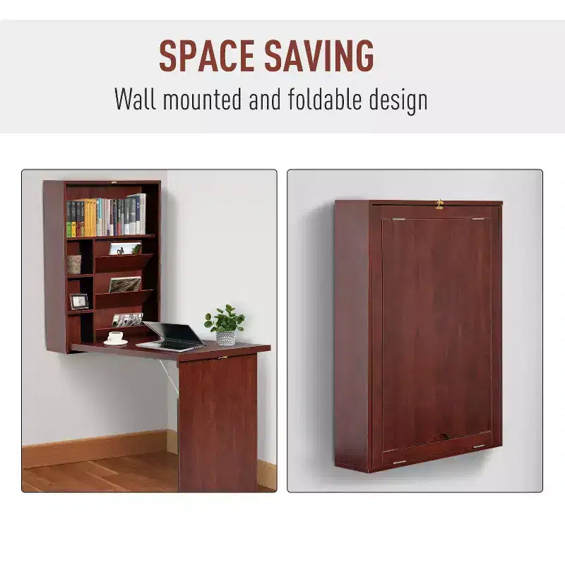 Wall Mounted Fold Out Convertible Desk-Function Floating Desk with Storage Shelf for Home Office