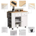 Îlot de cuisine de 101,1 cm (L) x 85,6 cm (H) avec rangement, abattant, casier à vin et rangement réglable, blanc