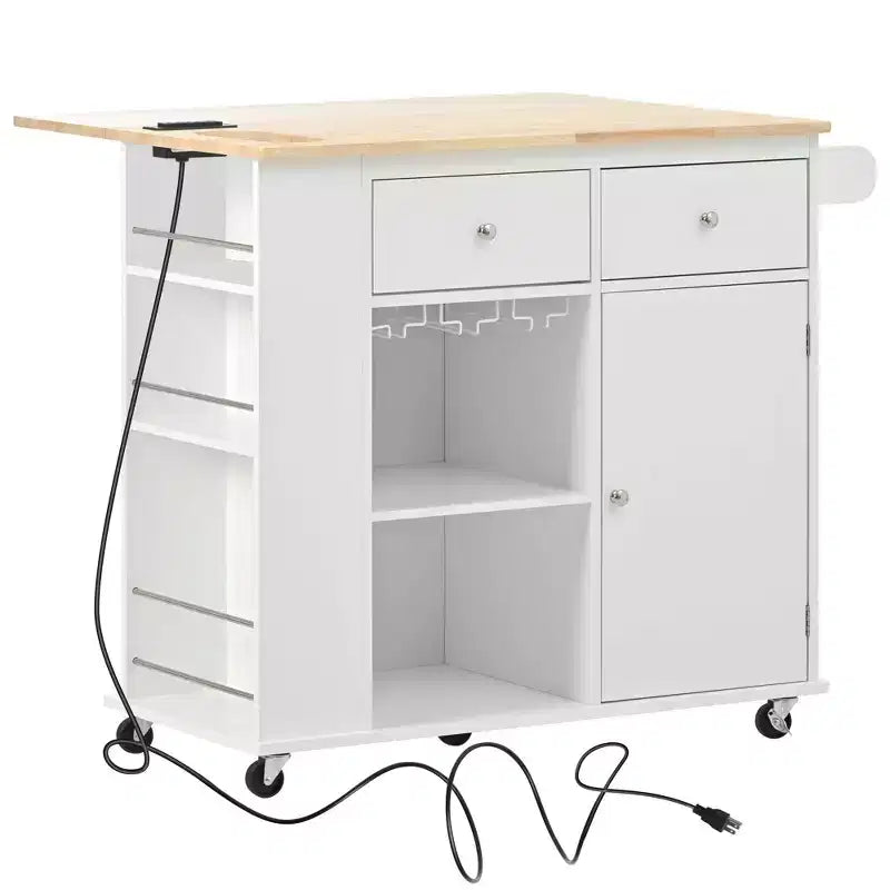 Îlot de cuisine de 101,1 cm (L) x 85,6 cm (H) avec rangement, abattant, casier à vin et rangement réglable, blanc