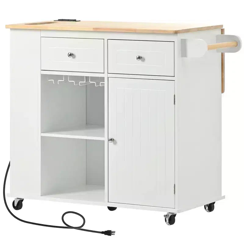 Îlot de cuisine de 101,1 cm (L) x 85,6 cm (H) avec rangement, abattant, casier à vin et rangement réglable, blanc
