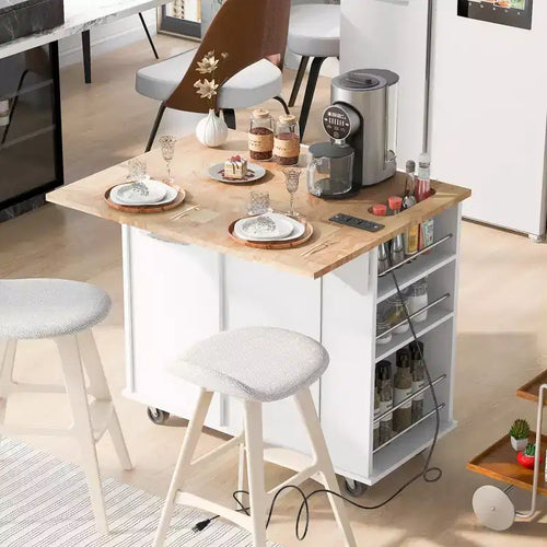 Îlot de cuisine de 101,1 cm (L) x 85,6 cm (H) avec rangement, abattant, casier à vin et rangement réglable, blanc
