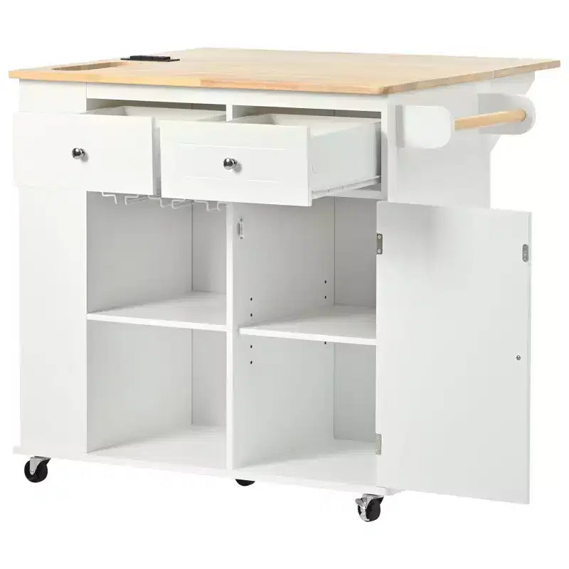 Îlot de cuisine de 101,1 cm (L) x 85,6 cm (H) avec rangement, abattant, casier à vin et rangement réglable, blanc