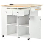 Îlot de cuisine de 101,1 cm (L) x 85,6 cm (H) avec rangement, abattant, casier à vin et rangement réglable, blanc