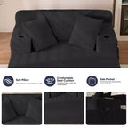 Chaise longue de 54 po, fauteuil simple en velours avec motif de tortue, fauteuil de lecture rembourré avec oreillers, porte-gobelets, poches latérales