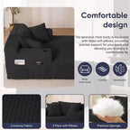 Chaise longue de 54 po, fauteuil simple en velours avec motif de tortue, fauteuil de lecture rembourré avec oreillers, porte-gobelets, poches latérales