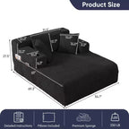 Chaise longue de 54 po, fauteuil simple en velours avec motif de tortue, fauteuil de lecture rembourré avec oreillers, porte-gobelets, poches latérales