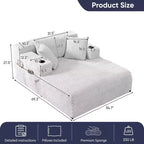 Chaise longue de 54 po, fauteuil simple en velours avec motif de tortue, fauteuil de lecture rembourré avec oreillers, porte-gobelets, poches latérales