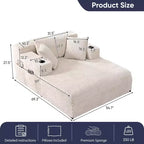 Chaise longue de 54 po, fauteuil simple en velours avec motif de tortue, fauteuil de lecture rembourré avec oreillers, porte-gobelets, poches latérales