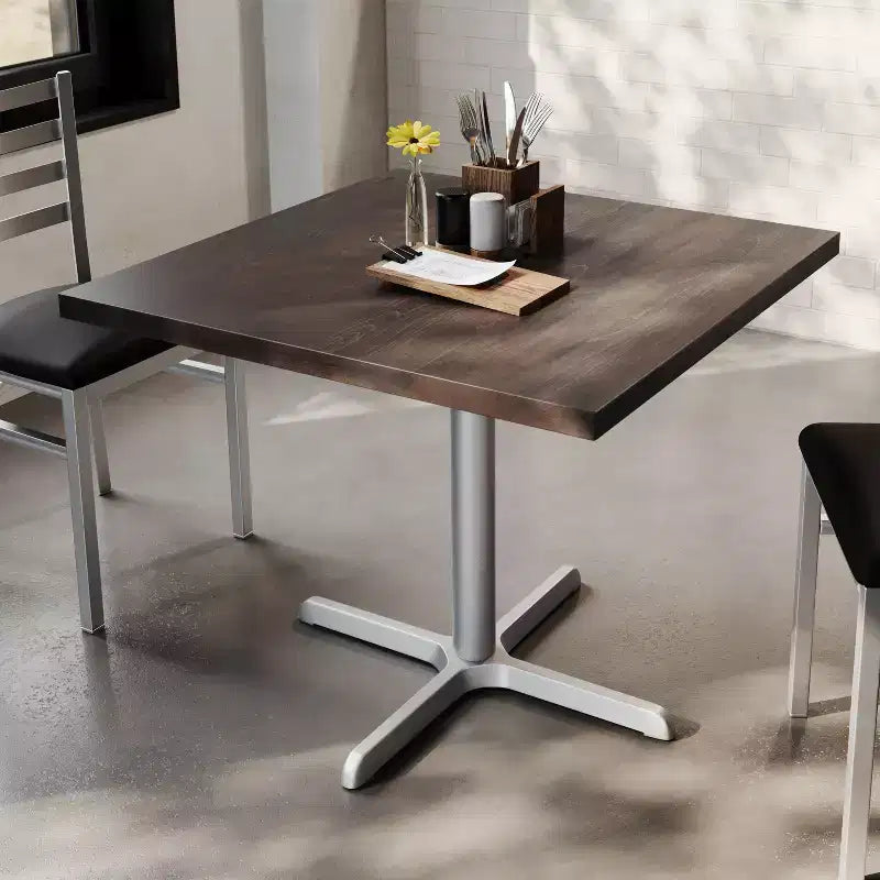 Square Solid Wood Commercial Indoor Tabletop with 30 x 30 Dining Height Rust-Resistant Cast Iron X-Base