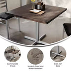 Square Solid Wood Commercial Indoor Tabletop with 30 x 30 Dining Height Rust-Resistant Cast Iron X-Base