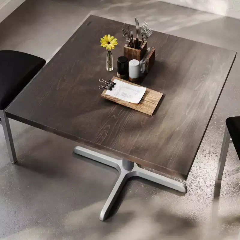 Square Solid Wood Commercial Indoor Tabletop with 30 x 30 Dining Height Rust-Resistant Cast Iron X-Base