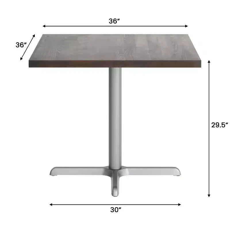 Square Solid Wood Commercial Indoor Tabletop with 30 x 30 Dining Height Rust-Resistant Cast Iron X-Base