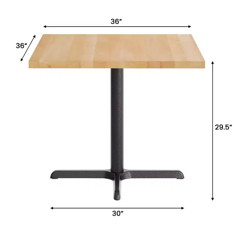 Square Solid Wood Commercial Indoor Tabletop with 30 x 30 Dining Height Rust-Resistant Cast Iron X-Base