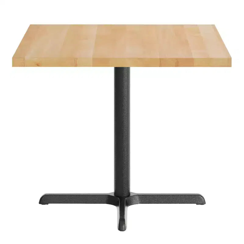 Square Solid Wood Commercial Indoor Tabletop with 30 x 30 Dining Height Rust-Resistant Cast Iron X-Base