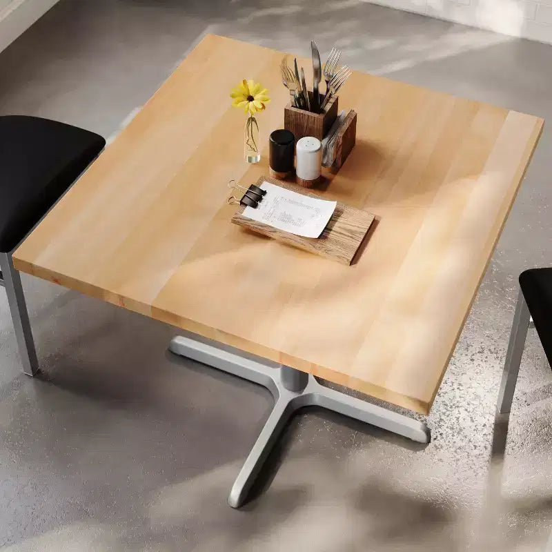 Square Solid Wood Commercial Indoor Tabletop with 30 x 30 Dining Height Rust-Resistant Cast Iron X-Base