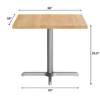 Square Solid Wood Commercial Indoor Tabletop with 30 x 30 Dining Height Rust-Resistant Cast Iron X-Base