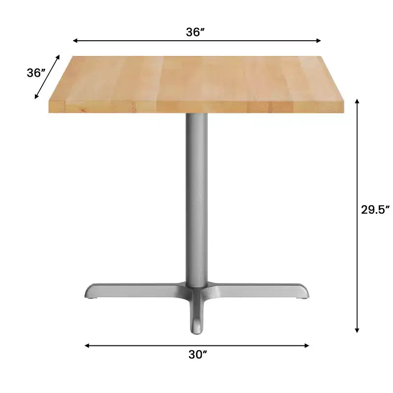 Square Solid Wood Commercial Indoor Tabletop with 30 x 30 Dining Height Rust-Resistant Cast Iron X-Base