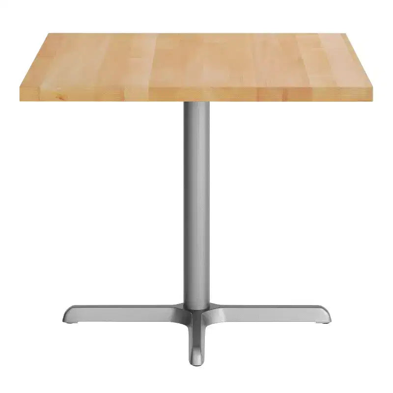 Square Solid Wood Commercial Indoor Tabletop with 30 x 30 Dining Height Rust-Resistant Cast Iron X-Base