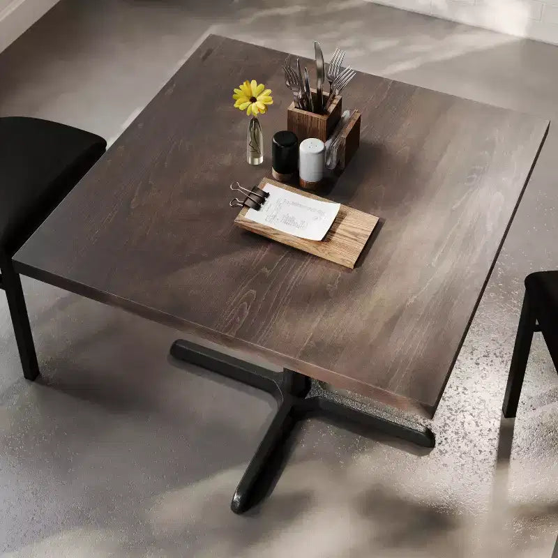 Square Solid Wood Commercial Indoor Tabletop with 30 x 30 Dining Height Rust-Resistant Cast Iron X-Base