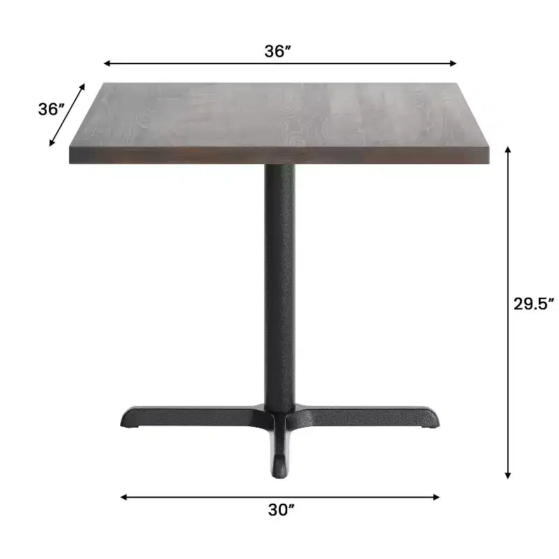 Square Solid Wood Commercial Indoor Tabletop with 30 x 30 Dining Height Rust-Resistant Cast Iron X-Base