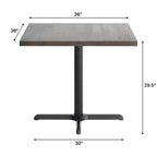 Square Solid Wood Commercial Indoor Tabletop with 30 x 30 Dining Height Rust-Resistant Cast Iron X-Base
