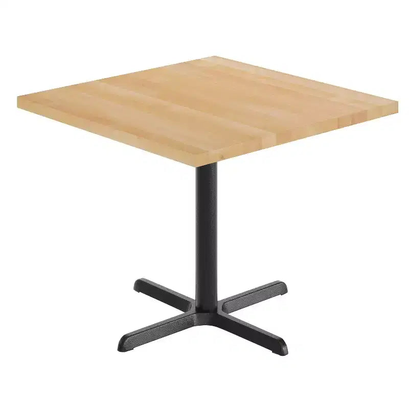 Plateau de table commercial carré en bois massif avec base en X en fonte résistante à la rouille de 30 x 30 po pour table à manger