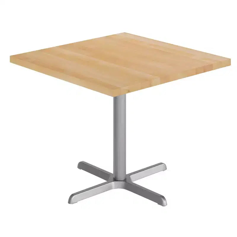 Plateau de table commercial carré en bois massif avec base en X en fonte résistante à la rouille de 30 x 30 po pour table à manger