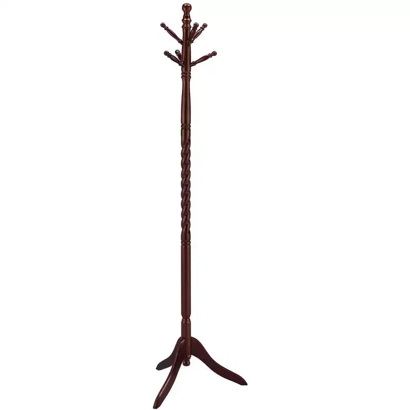 Porte-manteau autoportant de 181,6 cm avec support en bois, élégant portemanteau à 6 crochets, pour salon, chambre, entrée, couleur cerisier