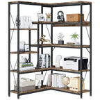 Étagère d'angle à 5 niveaux, bibliothèque d'angle en forme de L de 180 cm de haut, étagère de rangement d'angle avec cadre en métal pour salon et bureau