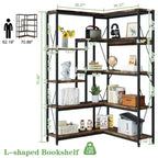 Étagère d'angle à 5 niveaux, bibliothèque d'angle en forme de L de 180 cm de haut, étagère de rangement d'angle avec cadre en métal pour salon et bureau