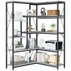 Étagère d'angle à 5 niveaux, bibliothèque d'angle en forme de L de 180 cm de haut, étagère de rangement d'angle avec cadre en métal pour salon et bureau