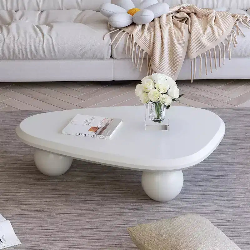 Modern Curved Triangular Coffee Table with 3 Ball Legs, High-Quality Accent Center Table for Living Room or Small Spaces