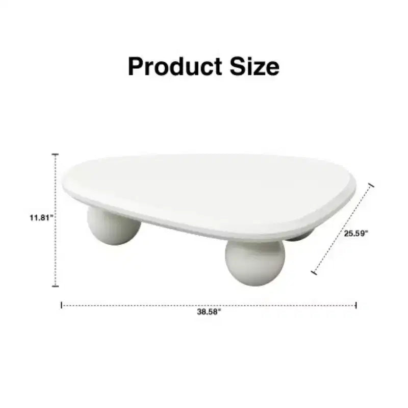 Modern Curved Triangular Coffee Table with 3 Ball Legs, High-Quality Accent Center Table for Living Room or Small Spaces