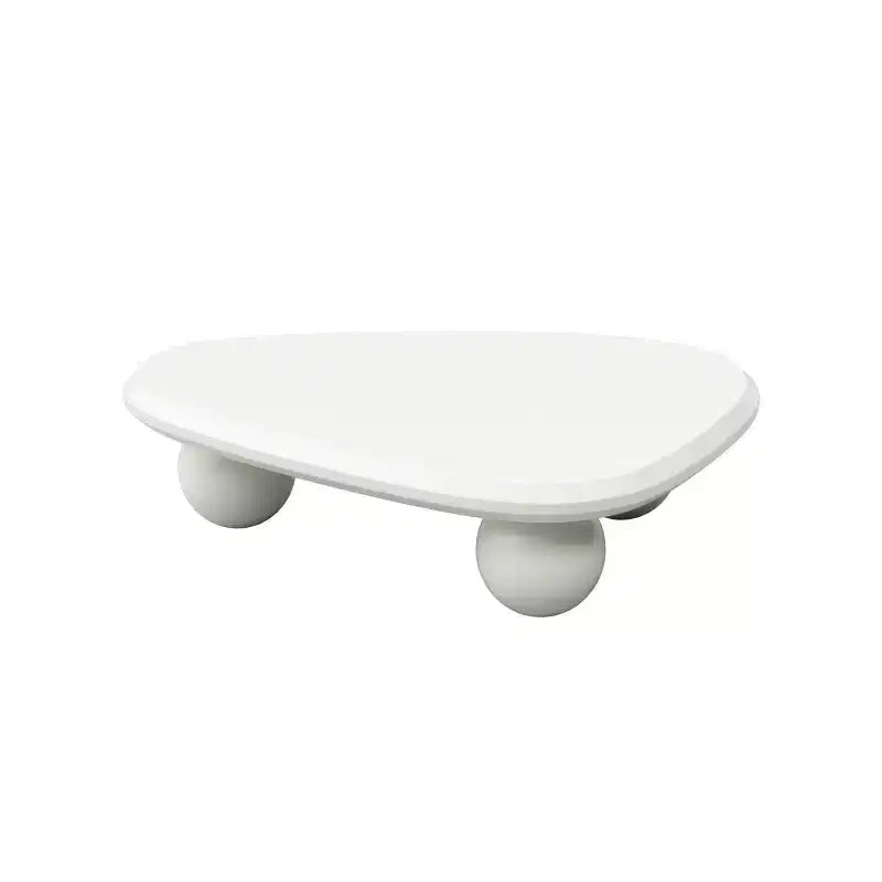 Modern Curved Triangular Coffee Table with 3 Ball Legs, High-Quality Accent Center Table for Living Room or Small Spaces