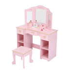 Coiffeuse en bois avec 3 tiroirs et miroir, convient aux 3-9 ans