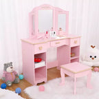 Coiffeuse en bois avec 3 tiroirs et miroir, convient aux 3-9 ans