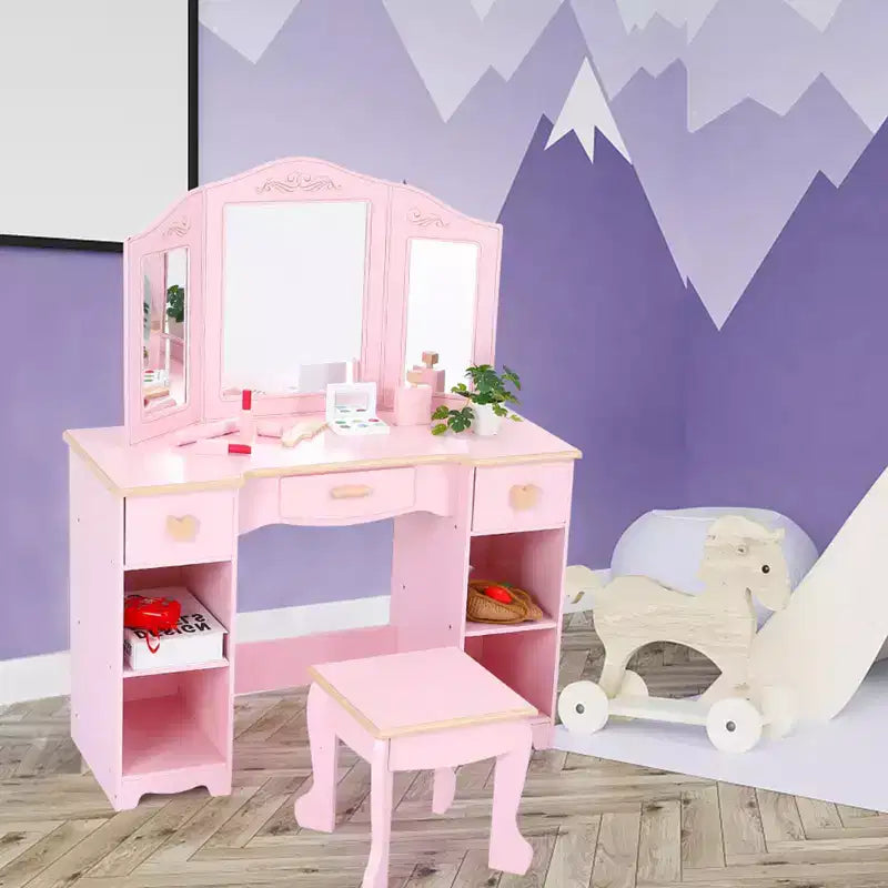 Coiffeuse en bois avec 3 tiroirs et miroir, convient aux 3-9 ans