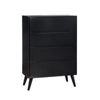 Commode 4 tiroirs en bois avec pieds ronds fuselés, noire