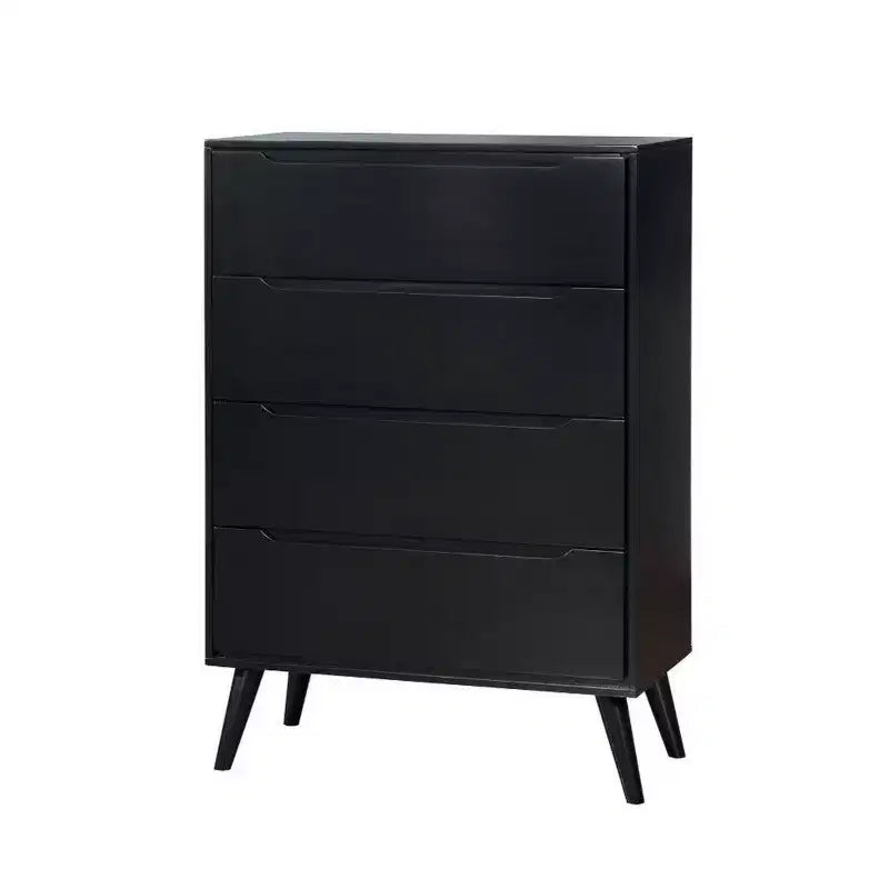 Commode 4 tiroirs en bois avec pieds ronds fuselés, noire