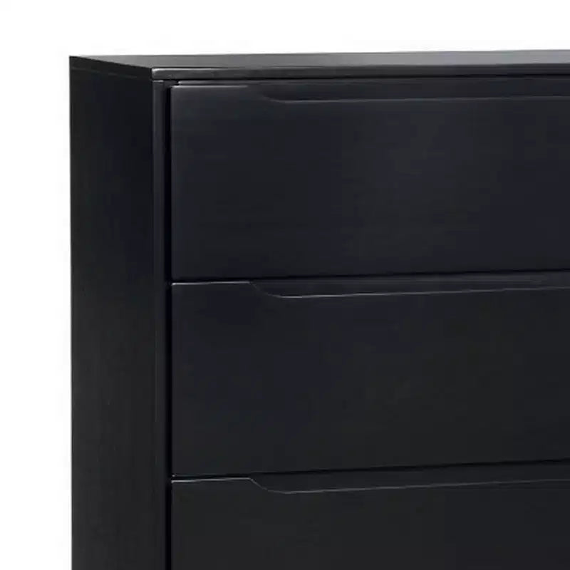Commode 4 tiroirs en bois avec pieds ronds fuselés, noire