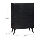 Commode 4 tiroirs en bois avec pieds ronds fuselés, noire