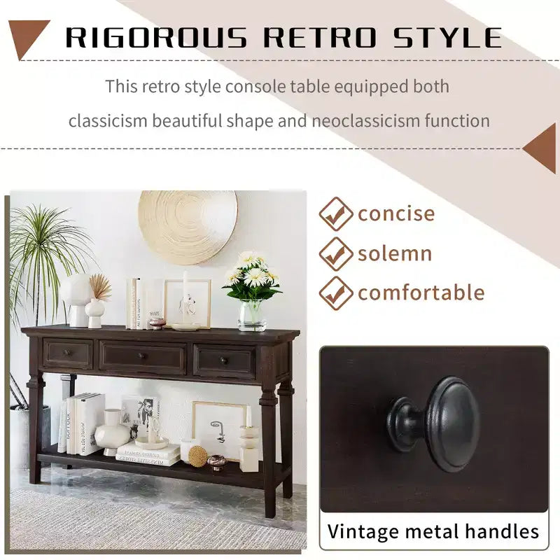 Vintage Console Table with Storage, Narrow Entryway Table with Drawers, Farmhouse Hallway Table with Open Shelf