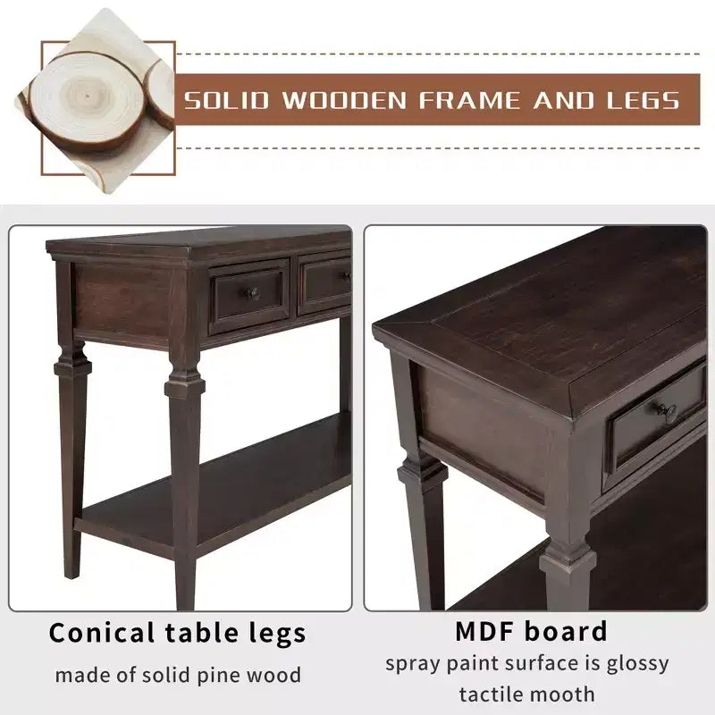 Vintage Console Table with Storage, Narrow Entryway Table with Drawers, Farmhouse Hallway Table with Open Shelf
