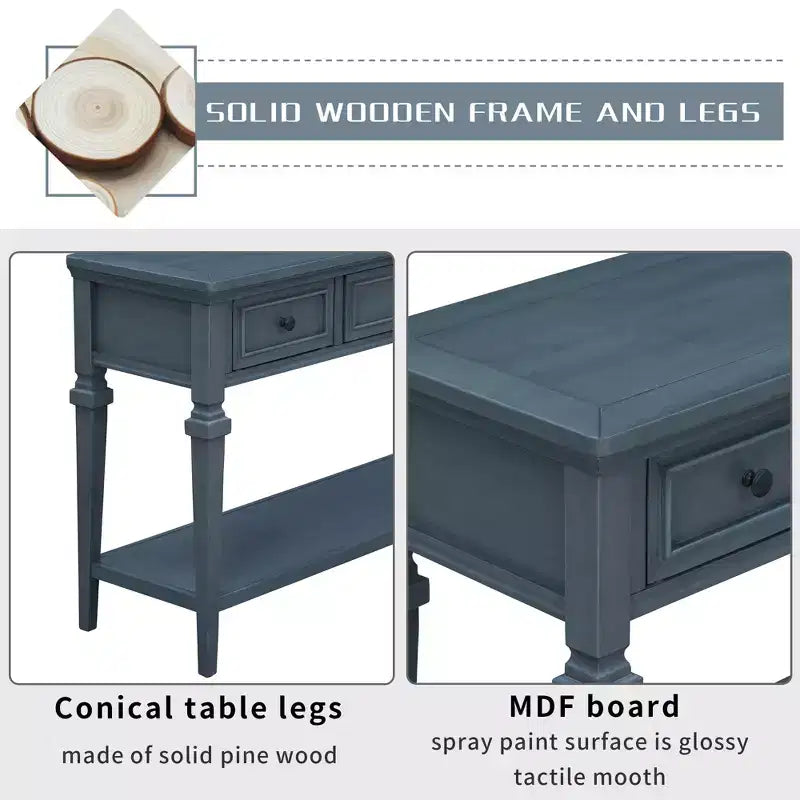 Vintage Console Table with Storage, Narrow Entryway Table with Drawers, Farmhouse Hallway Table with Open Shelf